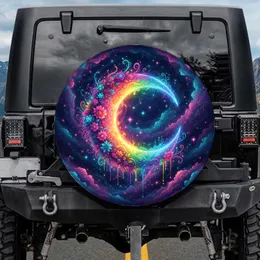 Iridescent Crescent Moon Bioluminescent Floral - Celestial Fantasy Lover Gift Spare Tire Cover