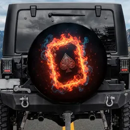 Tilted Ace of Spades Playing Card Flames - Car Game Room Decor for Card Lovers Spare Tire Cover