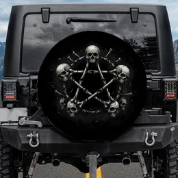 Sinister Pentagram Interlocked Bones Skulls Decayed Drips - Travel Essentials Spare Tire Cover