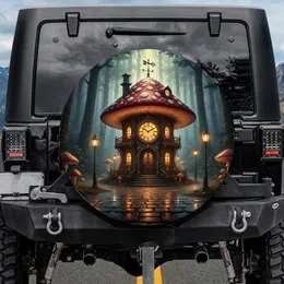 Mushroom Clock House Ancient Forest - Car Decor Gift for Mushroom Lover Spare Tire Cover