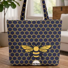 Bee with Spread Wings Honeycomb Your Name Medallion Market Day Gift Quilted Tote Bag