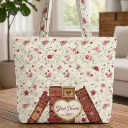 Vintage Book Spines Hearts Roses Heart Cartouche Your Name - Everyday Carry Gift Quilted Tote Bag