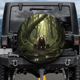Grizzly Bear Family Pacific Northwest Forest Path - Wildlife Lover Gift Spare Tire Cover