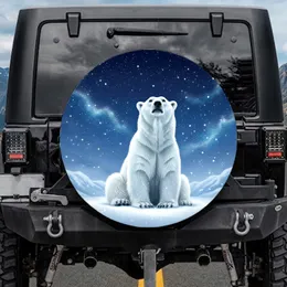 Fluffy Polar Bear Sparkling Starry Arctic Night - Wildlife Lover Gift Spare Tire Cover