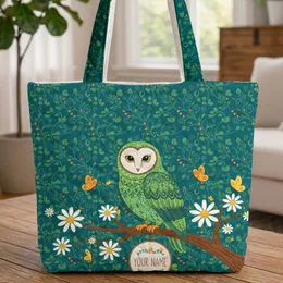 Barn Owl Daisies Butterflies Your Name - Everyday Carry Wildlife Lover Gift Quilted Tote Bag