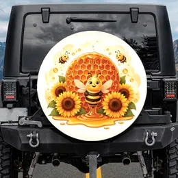 Golden Honeycomb Dripping Honey Plump Bees Sunflowers - Bee Lover Outdoor Style Gift Spare Tire Cover