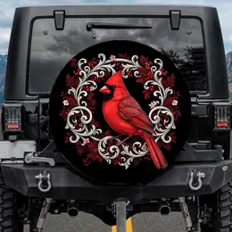 Red Cardinal Bird Swirling Ornaments Foliage - Nature Lover Gift for Bird Watchers Spare Tire Cover