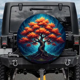 Ancient Tree Gnarled Roots Autumn Leaves Swirling Sapphire Teals - Fantasy Lover Gift Spare Tire Cover