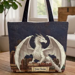 Majestic White Dragon Ancient Books Celestial Star Charts - Everyday Carry Gift for Fantasy Lover Quilted Tote Bag