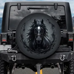 Majestic Powerful Black Horse White Blaze Flowing Mane Bridle - Equestrian Lover Gift Spare Tire Cover