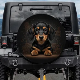 Black Tan Dachshund Puppy with Captivating Eyes - Dog Lover Vehicle Accessory Gift Spare Tire Cover