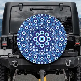 Dense Evil Eyes Wavy Royal Blue Gold Navy White - Protective Car Travel Accessory Spare Tire Cover
