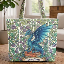 Blue Dragon Vintage Books Floral Vine Your Name Scroll - Everyday Carry Gift Quilted Tote Bag