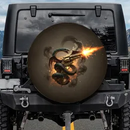 Winged Dark Snake Golden Pistol Muzzle Flash - Auto Enthusiast Road Trip Gift Spare Tire Cover