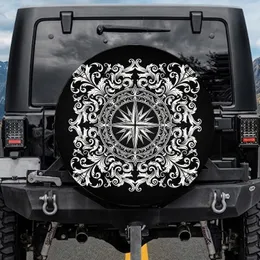 Ornate Eight-Point Compass Rose Filigree Baroque Scrollwork Rococo Acanthus - Travel Essentials Gift Spare Tire Cover