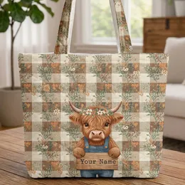 Baby Highland Cow Rustic Plaid Wildflower Sign - Farmhouse Everyday Carry Gift Quilted Tote Bag