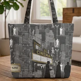 Silhouetted Men Fedoras Cinema Marquee Art Deco City - Movie Lover Everyday Carry Gift Quilted Tote Bag