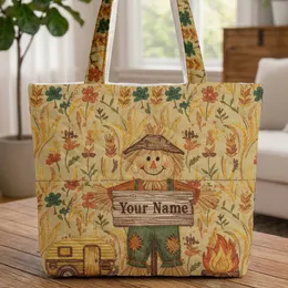 Wooden Sign Camper Van Scarecrow Campfire Wildflowers - Travel Essentials Gift for Camper Lover Quilted Tote Bag