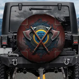 Crossed Norse Battle Axes Runic Shield - Ancient Warrior Car Decor Gift Spare Tire Cover