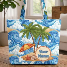 Beach Shells Starfish Umbrella Palm Trees Ocean Waves - Travel Essentials Gift for Beach Lovers Quilted Tote Bag