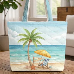 Palm Tree Beach Umbrella Starfish - Everyday Carry Beach Vacation Gift Quilted Tote Bag