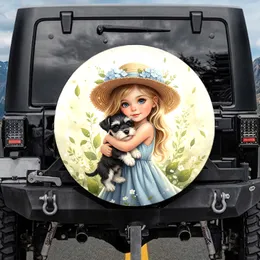 Blonde Girl Miniature Schnauzer Puppy Hydrangea - Dog Lover Gift Spare Tire Cover
