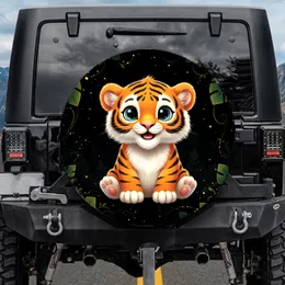 Fluffy Baby Tiger Cub Blue Eyes Jungle Night - Car Decor Gift for Animal Lover Spare Tire Cover