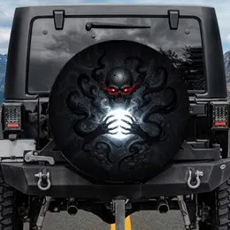 Cracked Skull Glowing Red Eyes Skeletal Hands Energy Orb Dark Smoke Arcane Symbols Ancient Ruins - Fantasy Lover Gift Spare Tire Cover