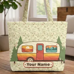 Vintage Travel Trailer Pine Forest - Travel Essentials Everyday Carry Gift for Campers Quilted Tote Bag
