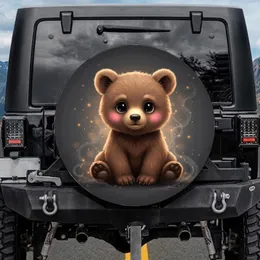 Cuddly Sitting Brown Bear Cub with Glossy Eyes Rosy Cheeks - Wildlife Lover Vehicle Decor Spare Tire Cover