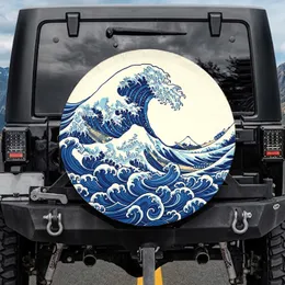 Ocean Waves with Curling Crest and Concentric Rings - Outdoor Adventure Decor Spare Tire Cover