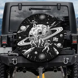 Astronauts Ringed Planet Rocket Ships Shooting Stars - Outer Space Explorer Gift Spare Tire Cover