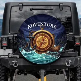 ADVENTURE Wooden Mariner's Compass Anchor Ocean - Adventurer Gift Spare Tire Cover