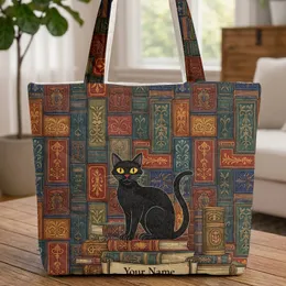 Black Cat Ornate Books - Everyday Carry Gift for Cat Lover Quilted Tote Bag