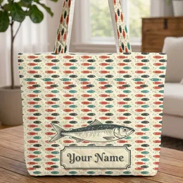 Sardine Fish Bubbles Your Name Plaque Market Day Gift for Fish Lover Quilted Tote Bag