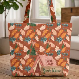 Camping Tent Autumn Leaves Pine Trees Berries - Everyday Carry Gift for Camper Quilted Tote Bag