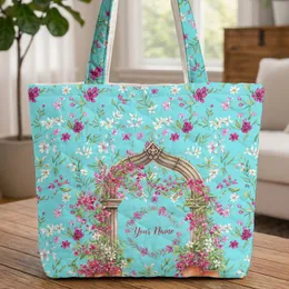Mediterranean Stone Archway Bougainvillea Jasmine Floral - Everyday Carry Gift Quilted Tote Bag