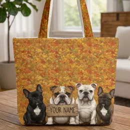 French English Bulldogs Autumn Forest Name Plaque - Dog Lover Everyday Carry Gift Quilted Tote Bag