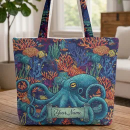 Blue Octopus Distinctive Eyes Tropical Fish Coral Reef - Travel Essentials Gift Quilted Tote Bag
