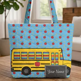 School Bus Crayons Apple - Chalkboard Back To School Gift for Students Quilted Tote Bag