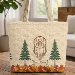 Dreamcatcher Maple Oak Leaves Pine Trees - Everyday Carry Gift Quilted Tote Bag