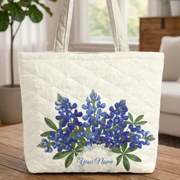 Bluebonnet Botanical Filigree Flowers - Everyday Carry Gift Quilted Tote Bag