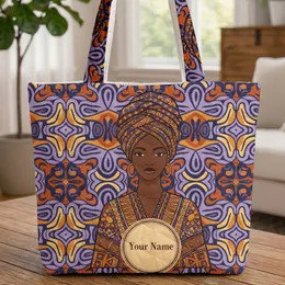 African Woman Portrait Elaborate Headwrap Personalized Everyday Carry Gift Quilted Tote Bag