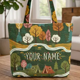 Autumnal Forest River Camping Tents Travel Essentials Gift for Travelers Quilted Tote Bag