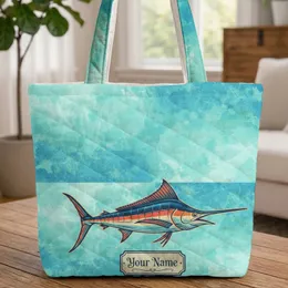 Blue Marlin Ocean Currents Vintage Badge - Everyday Carry Gift Quilted Tote Bag