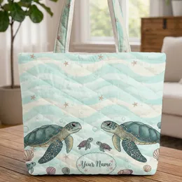 Sea Turtles Baby Turtles Seashells Starfish Aquatic Plants - Travel Essentials Quilted Tote Bag