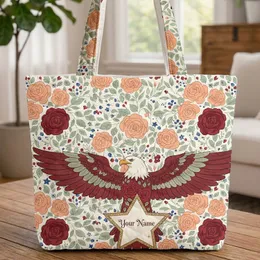 Bald Eagle Red Rose Blue Star Personalized - Everyday Carry Patriotic Gift Quilted Tote Bag