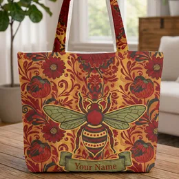 Bee Autumn Botanicals Daisies Curved Scroll - Everyday Carry Gift for Bee Lover Quilted Tote Bag
