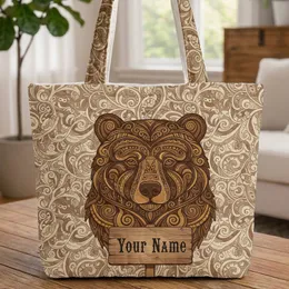 Bear Head Rustic Wooden Sign - Everyday Carry Gift for Wildlife Lover Quilted Tote Bag