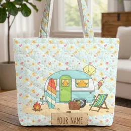 Vintage Teardrop Trailer Wildflowers Campfire - Travel Essentials Gift for Road Tripper Quilted Tote Bag